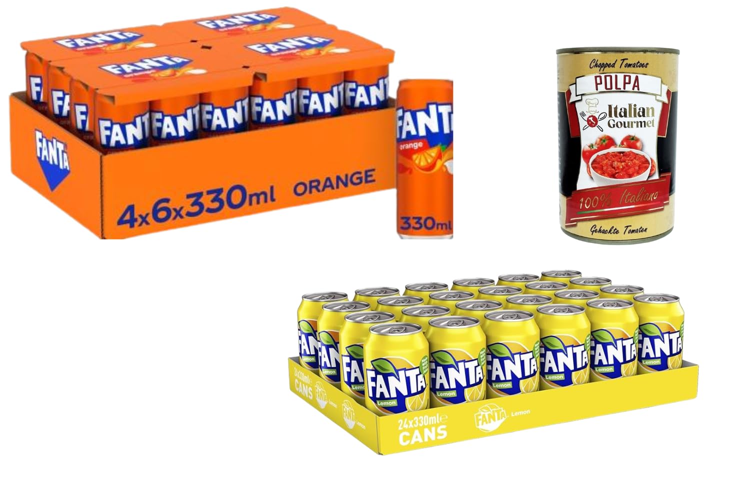 Italian Gourmet Mixed Soda Pack 48×330 ml Orange & Lemon Erfrischungsgetränke Kohlensäure Vorratspack Party Getränke + Italian Gourmet Polpa