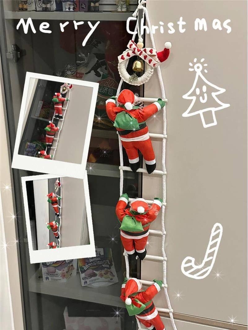 Papá Noel escalando con escalera – Juego de decoración navideña móvil para ventanas, chimenea de árbol de Navidad | Santa Claus decoración para casa jardín