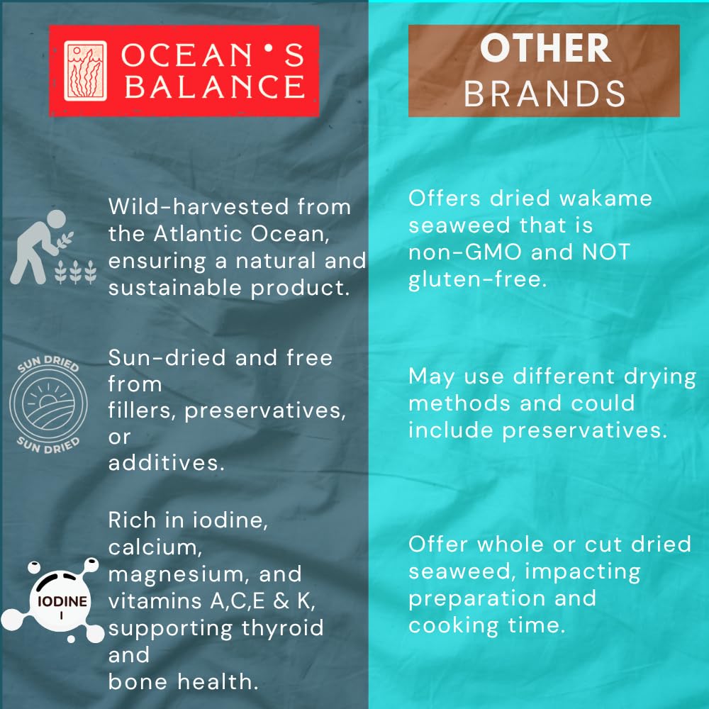 Ocean’s Balance - Whole Leaf Wakame - 1.5-Ounces (3-Pack) - Maine Coast Seaweed - Perfect for Keto, Paleo, Vegetarian and Vegan Diets. - Gluten Free - Atlantic Coast Sea Vegetables