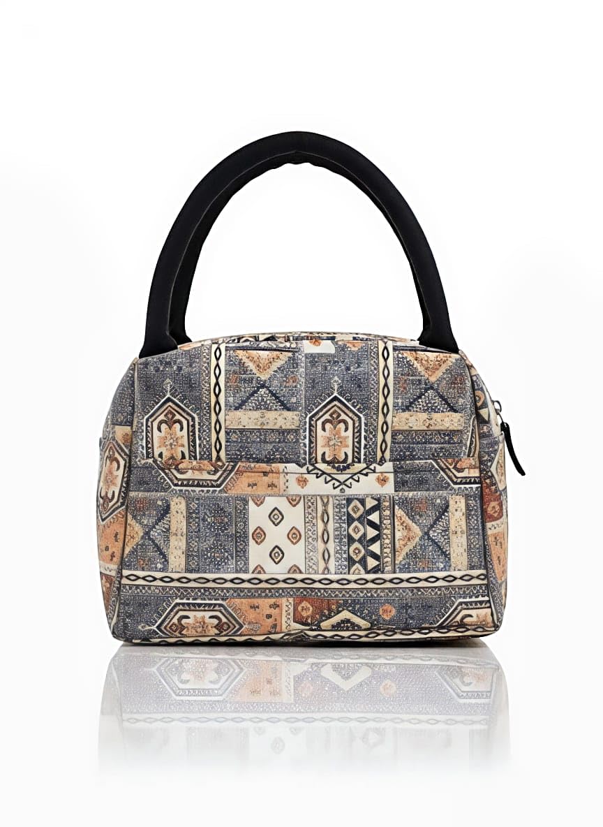Boho Ethnic Print Insulated Lunch Bag with Top Handle | Aztec Pattern, Zippered Closure, Compact Size, Carry Tote Style, Multicolour Design-image-13