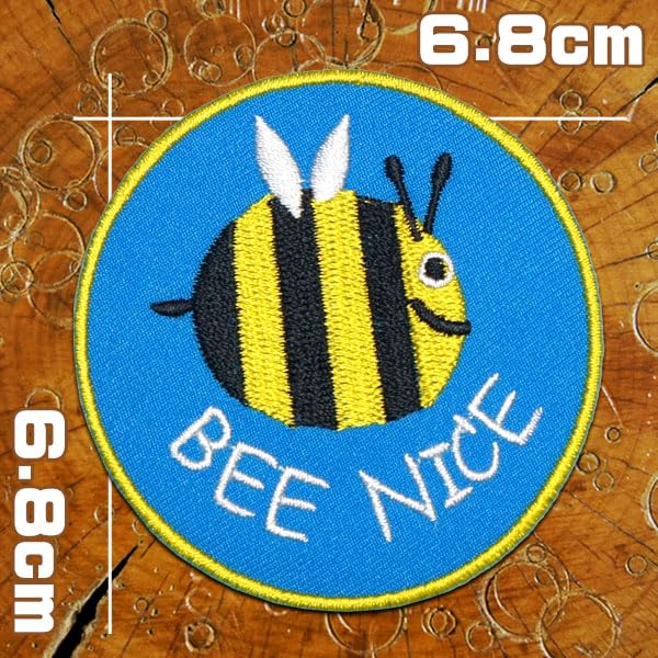 Amazon.co.jp: 刺繍アイロンワッペン【BEE NICE/みつばちナイス】直径