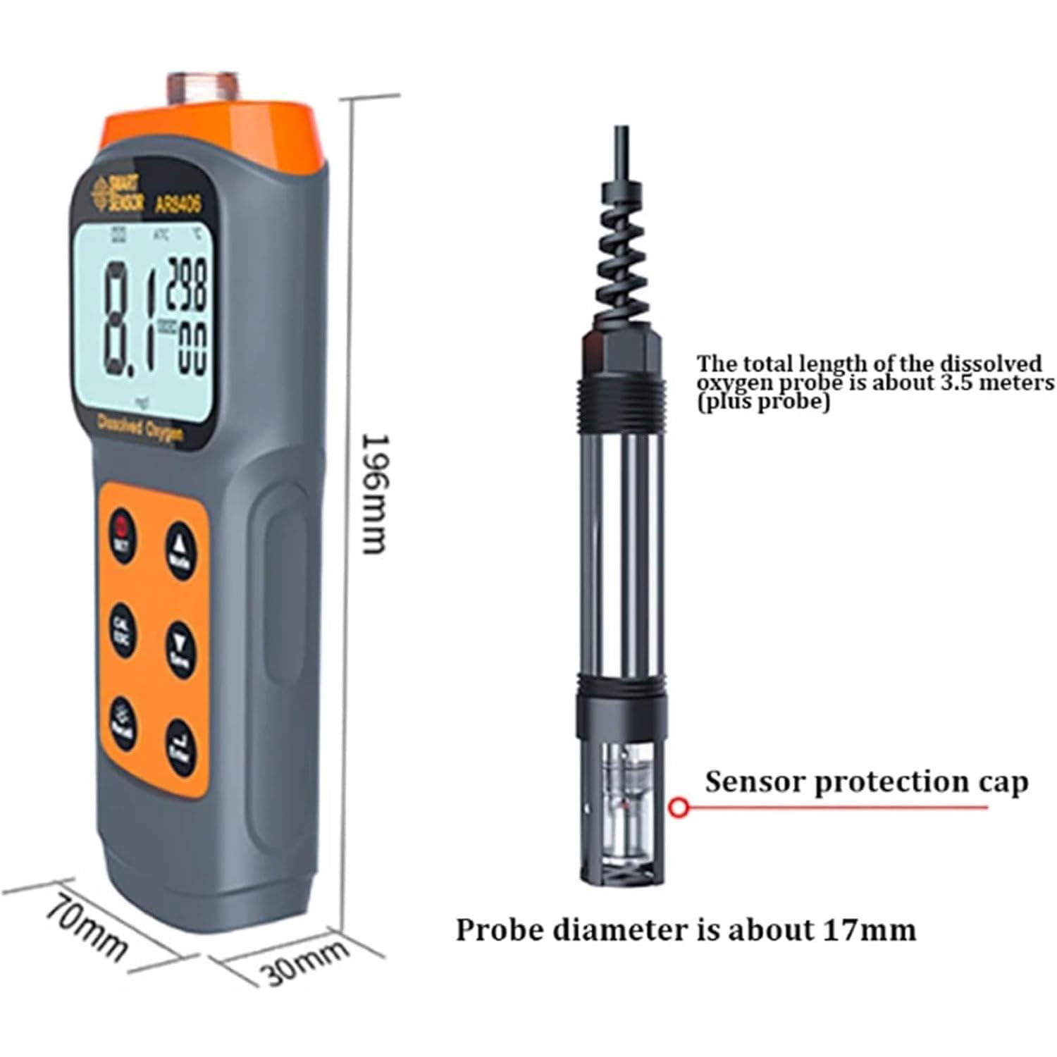 Detector de oxígeno disuelto de mano, probador inteligente DO de 0 ~ 30.0 mg/l, medidor de calidad del agua con pantalla digital, resolución 0.1 mg/l, medición precisa para estanques de peces de