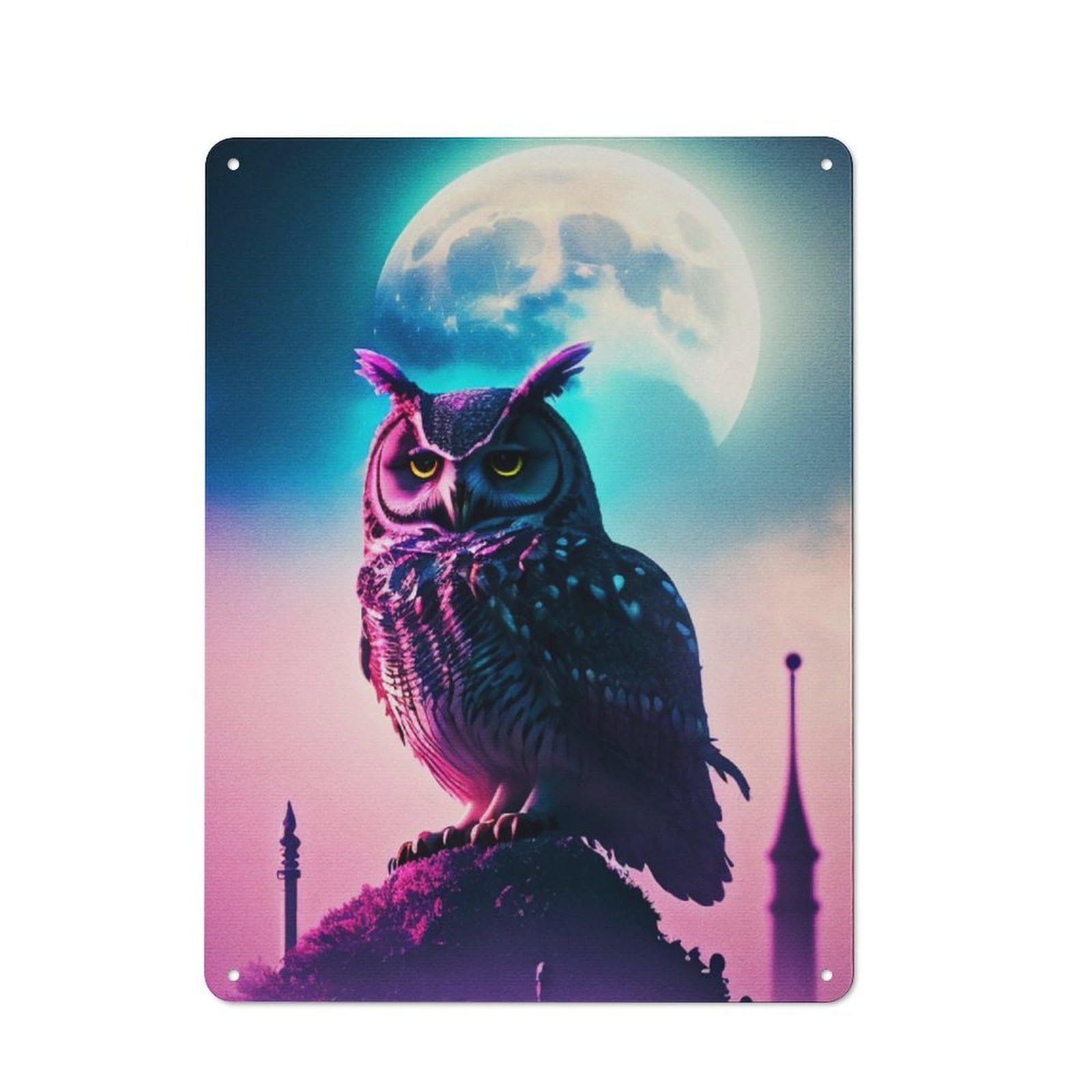 Junmoney Paint Owl On Cloud Vintage-Inspired Tin Sign 40X30cm For Café Or Restaurant, For Cooler-Month Interiors With Vintage Character