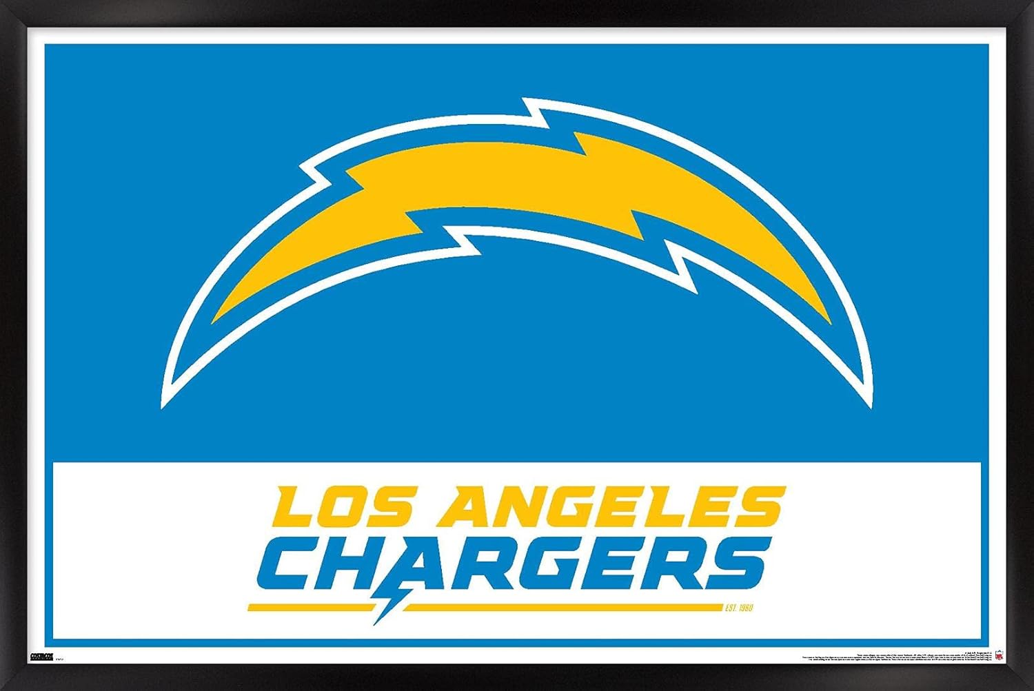 NFL Los Angeles Chargers - Logo 21 Wall Poster, 22.4L" x 14.7W", Black Framed Version