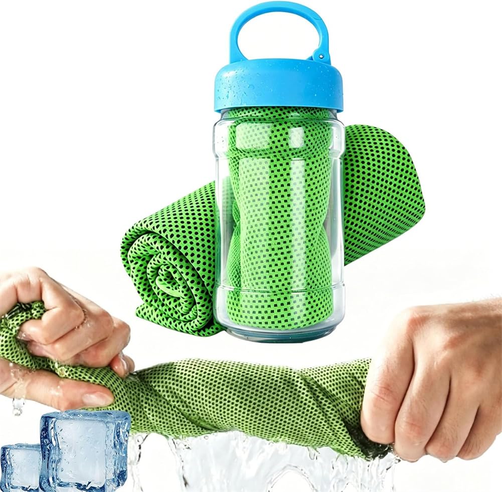 Cooling Bottle Cold Sweat Towel, Absorbent Quick-Drying Gym Cooling Towels, Cooling Bottle Instant Chill Sports Towel, Reusable Coolings Sweat Towels for Running, Gym & Outdoor Activities (Green)