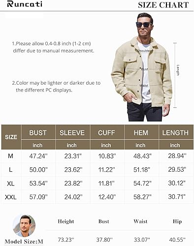 Miniatura 6 de Runcati Chaqueta de forro polar Sherpa para hombre, casual, con botones, para otoño e invierno, suave, con bolsillo