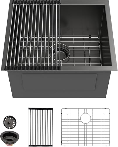 Miniatura 131 de Sarlai - Fregadero empotrado con barra, de 10 x 18 x 8 pulgadas, pequeño, de acero inoxidable, de calibre 16, simple, para RV Acero inoxidable,Negro