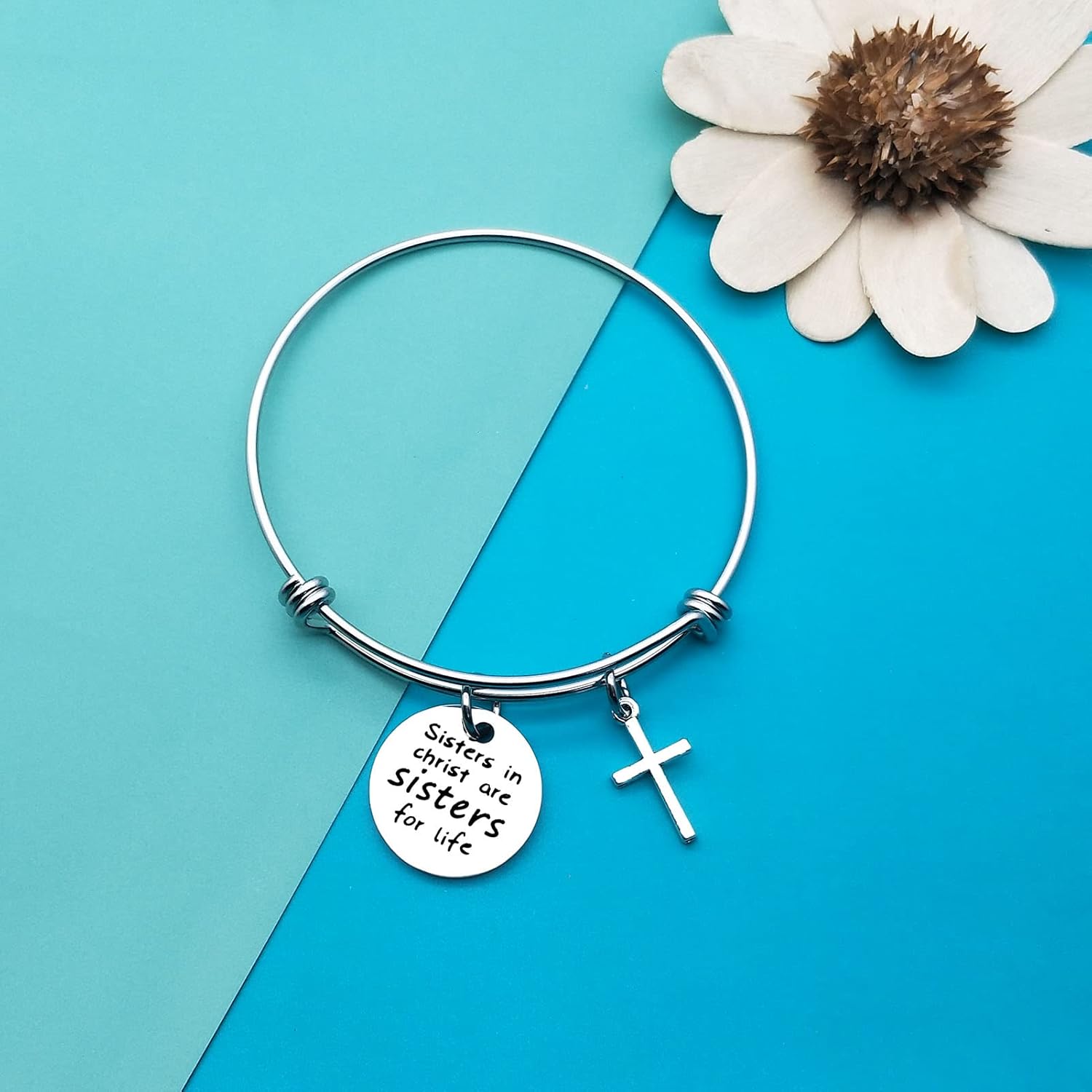 12Pcs Christian Sister Bracelet Religious Gifts for Women Sisters Bracelet Religious Sisters Jewelry Christmas Birthday Gifts for Sister Friends Cousin Friendship Bangle Faith Gifts Adjustable Bangle - Image 4