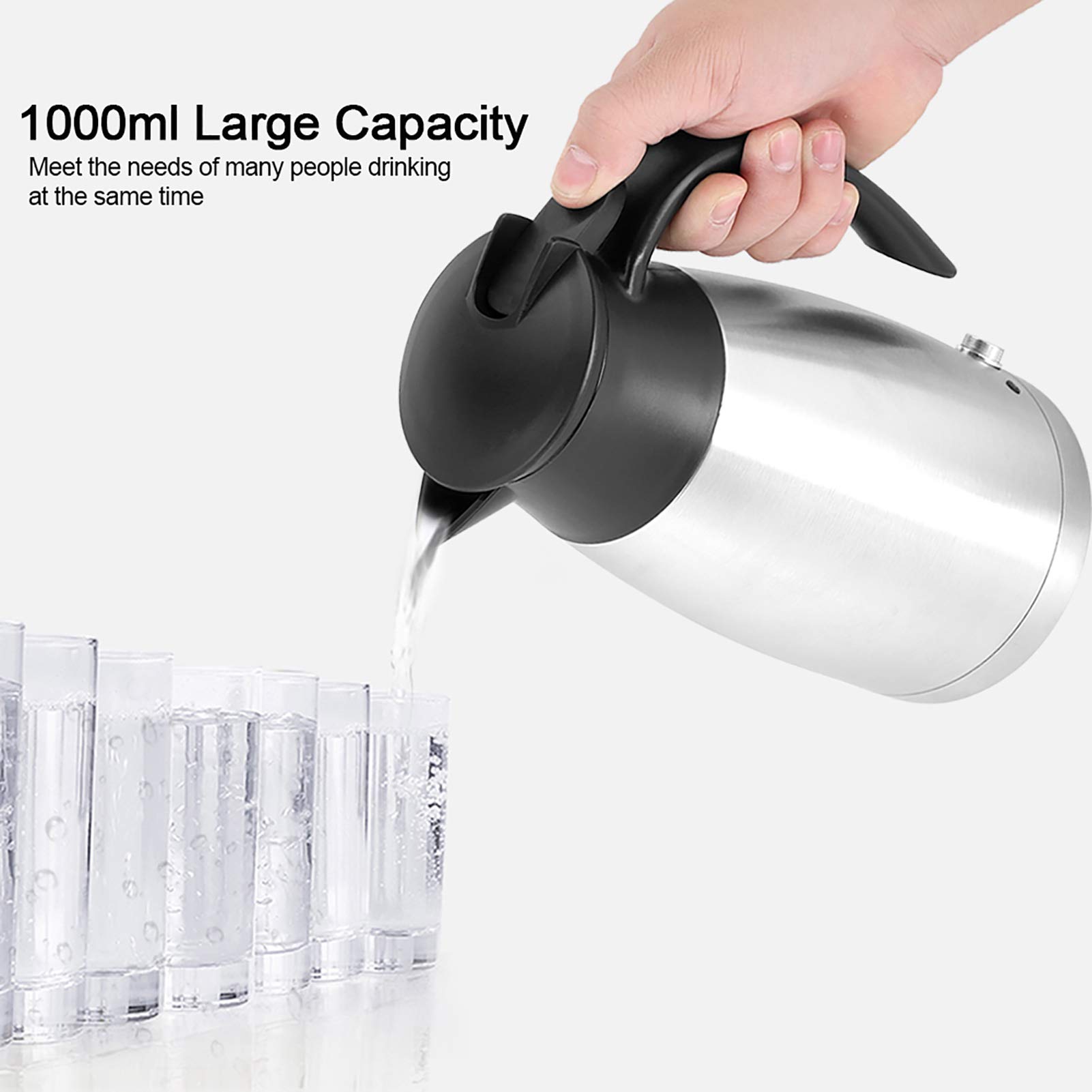 Pssopp Hervidor de Agua para Coche 24V, Calentador de Vehículo con Apagado Automático, 1000ml Acero Inoxidable, Tetera Portátil con Asa de Plástico para Viaje