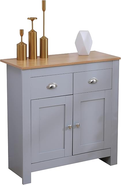 HOME MODERN Wooden 2 Doors and 2 Drawers Cabinet Storage Unit Cupboard/Sideboard Cabinet Grey/White 79x35x81cm,Living Room Bedroom (Grey)