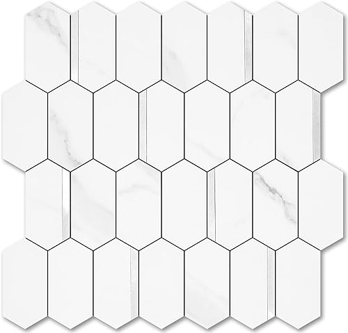 Vista 29 de Vamos Tile Azulejos hexagonales largos para despegar y pegar, 10 hojas para pegar en la pared del muro para la cocina y el baño, Calacatta dorado