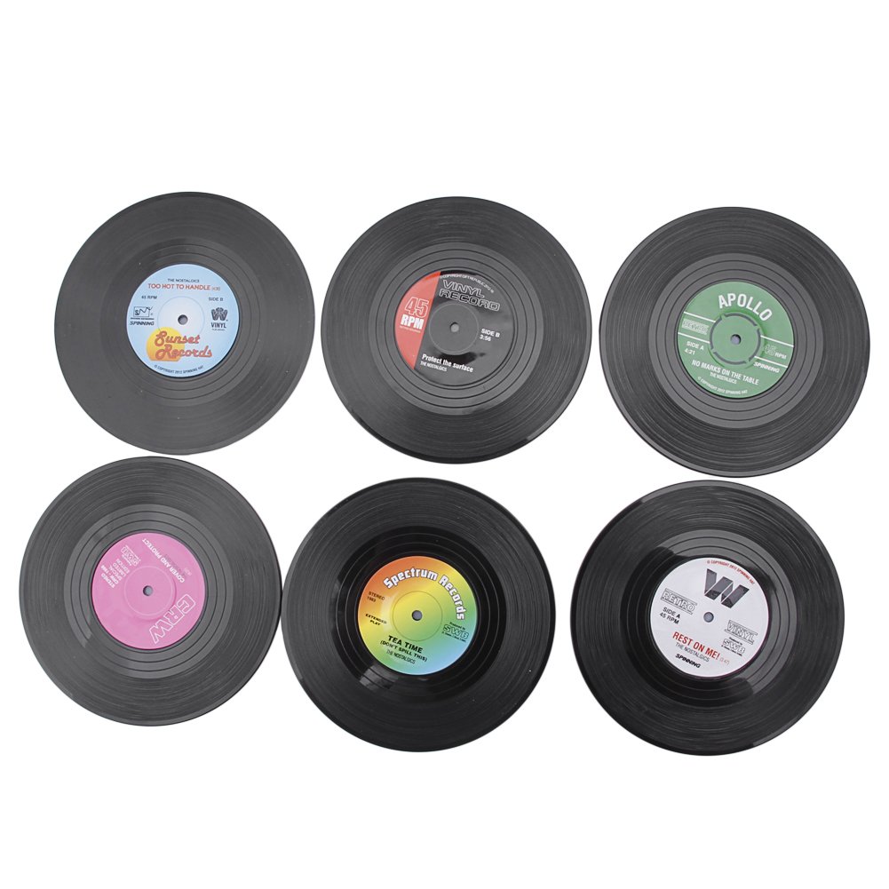 Shotay As The Picture Show Bengkui Fashion Vinyl Silicone Record Retro Cd Type Drink Coasters Cup Mats 6Pcs/ Set