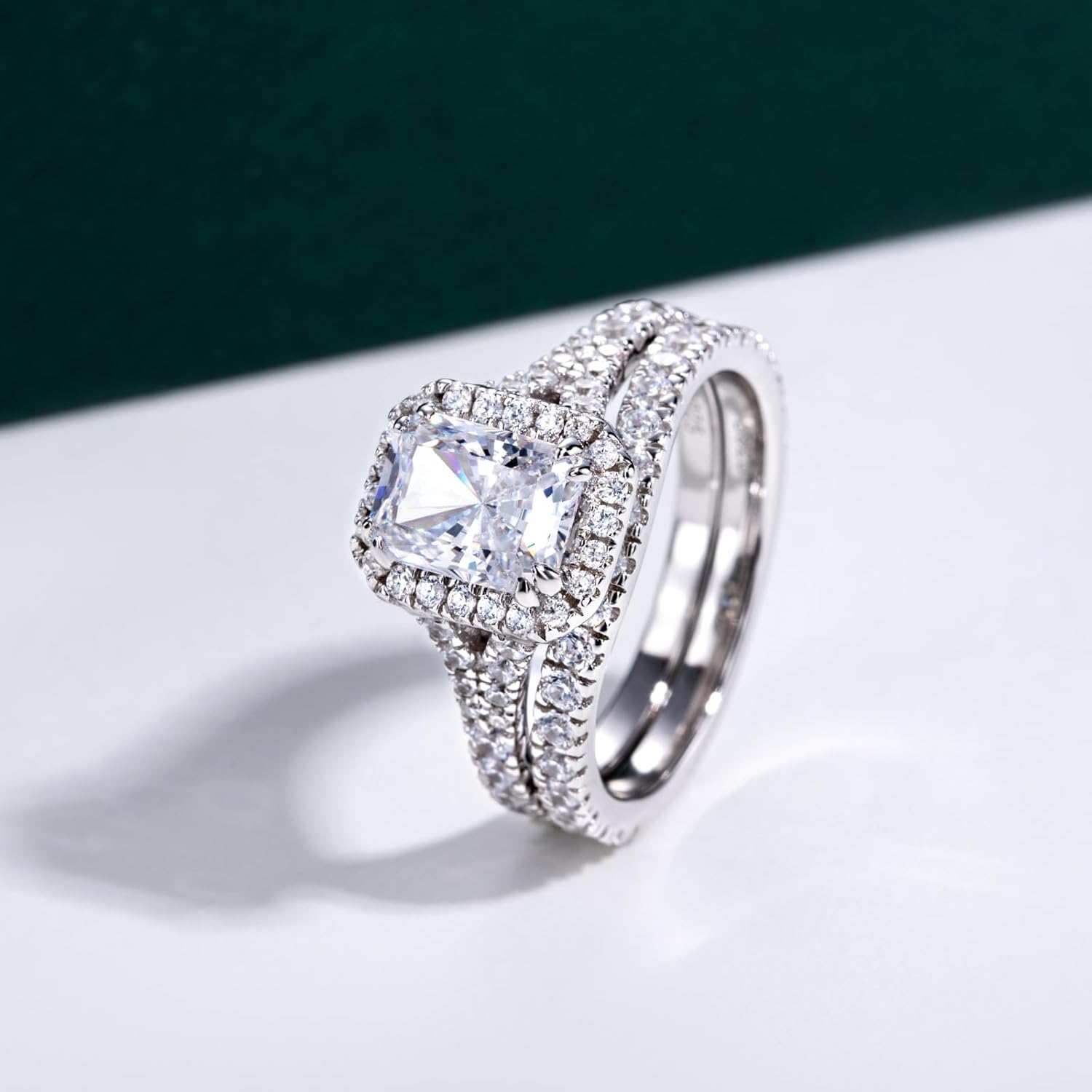 Bo.Dream Split Shank Wedding Rings Sets for Women Cushion/Radiant Cut Cubic Zirconia 925 Sterling Silver - Image 3