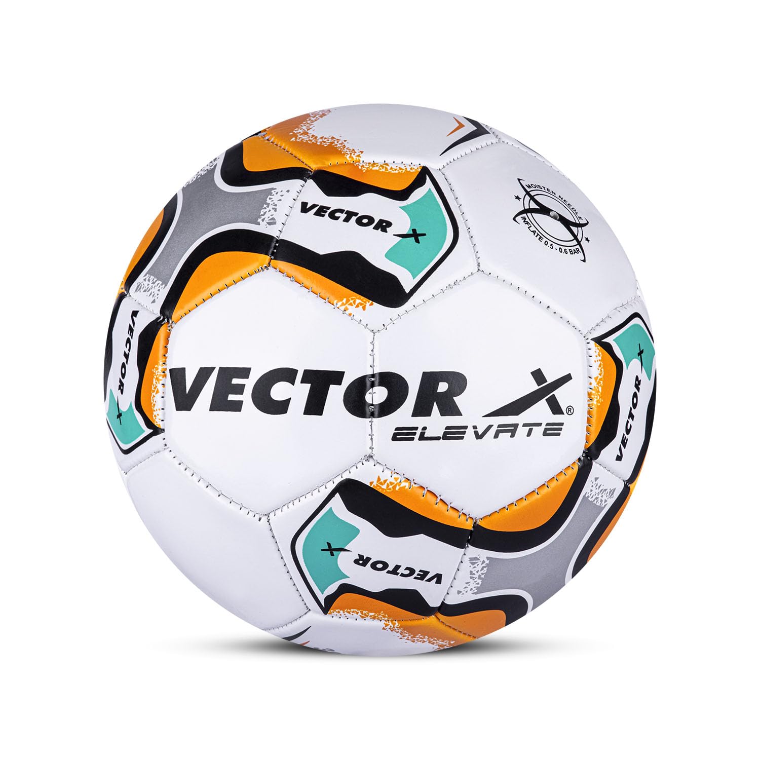 Vector X Elevate PVC Machine Stitched Indoor/Outdoor Water-Resistant Football with Butyl Bladder, White, Size 5, Suitable for Match and Training for Adults 15+ Years + Free Air Needle