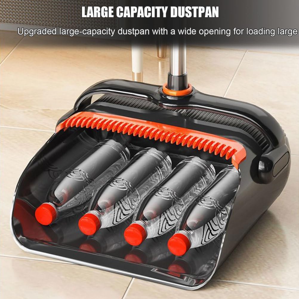 Broom and Dustpan Combo Set - Angle Design Broom and Dust Pan with Built-in Comb Teeth - Upright Stand Up Sweeping Set for Home Kitchen Office Hall Floor