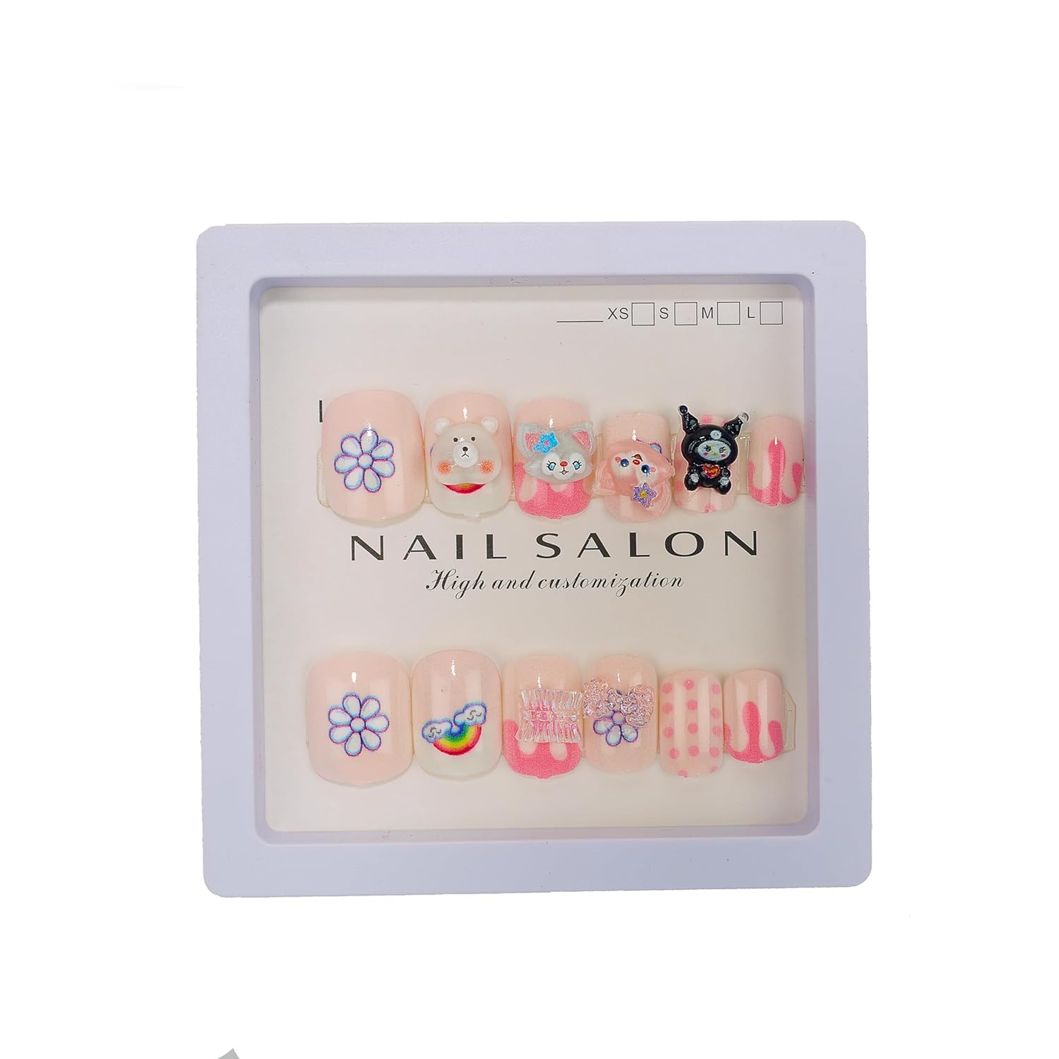Beautiful & Cute 3D Press-On Nails Set of 12 Pieces for Kids & Adults | Cartoon & Lifestyle Design Artificial Nails | Multicolor Reusable Nail Art Tips | Easy Stick-On Fake Nails for Parties, Festivals & Daily (Design 6)