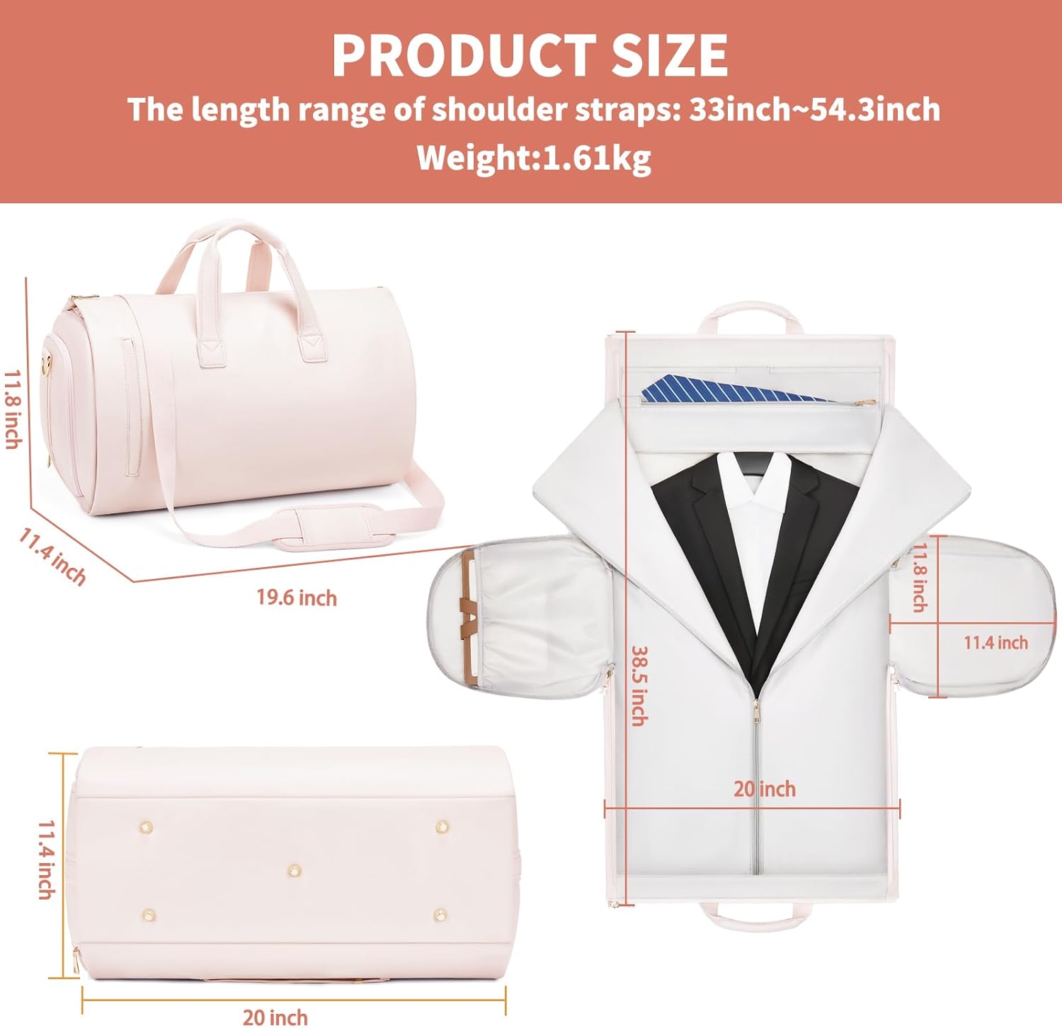 Leather Garment Bag Women, Carry on Garment Bag for Travel Convertible Garment Duffel Bag 2 in 1 Waterproof Foldable Travel Suit Bag Weekender Bag with Shoe Pouch