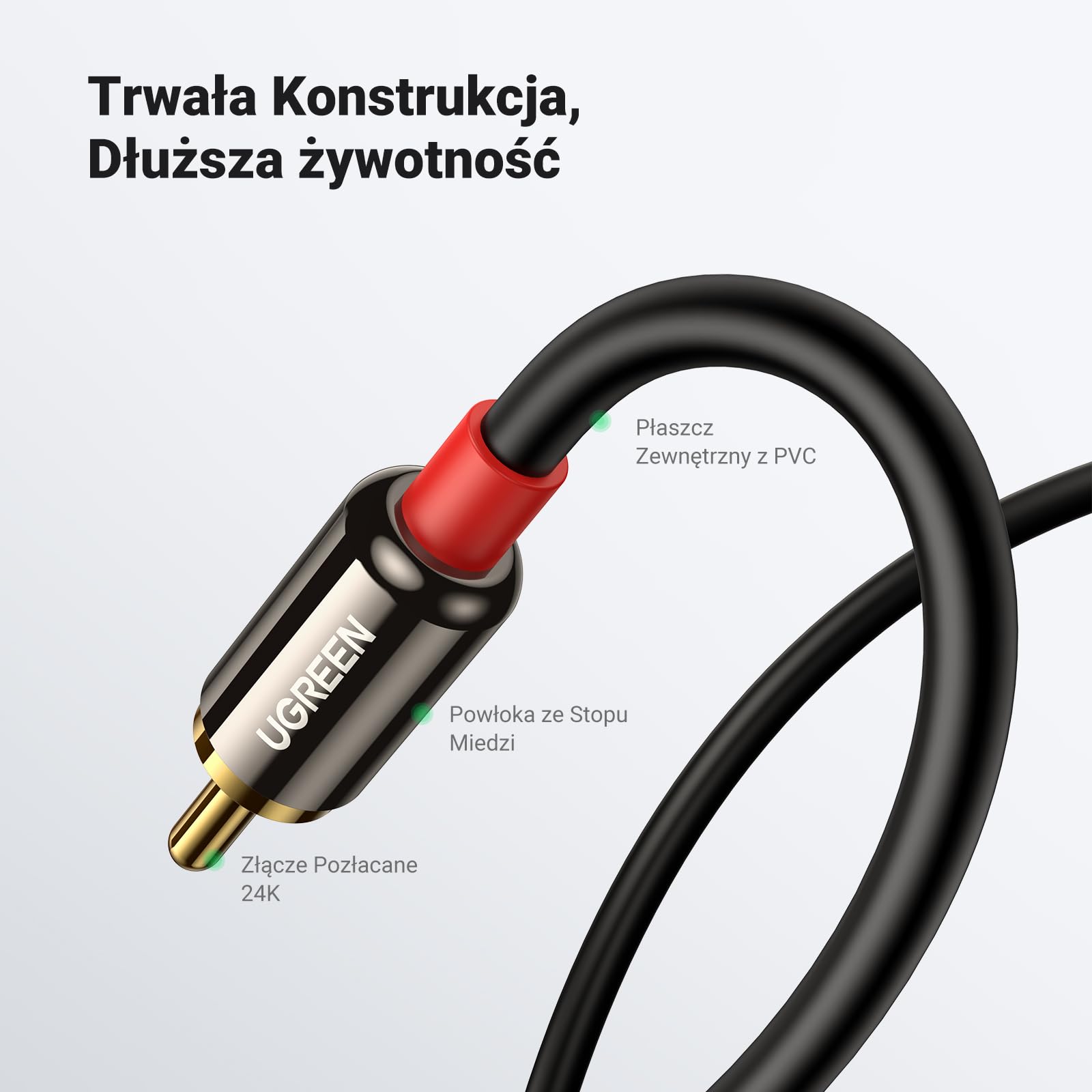 UGREEN Kabel RCA 3.5mm Męski na 2Męski Kabel RCA Aux (2M)