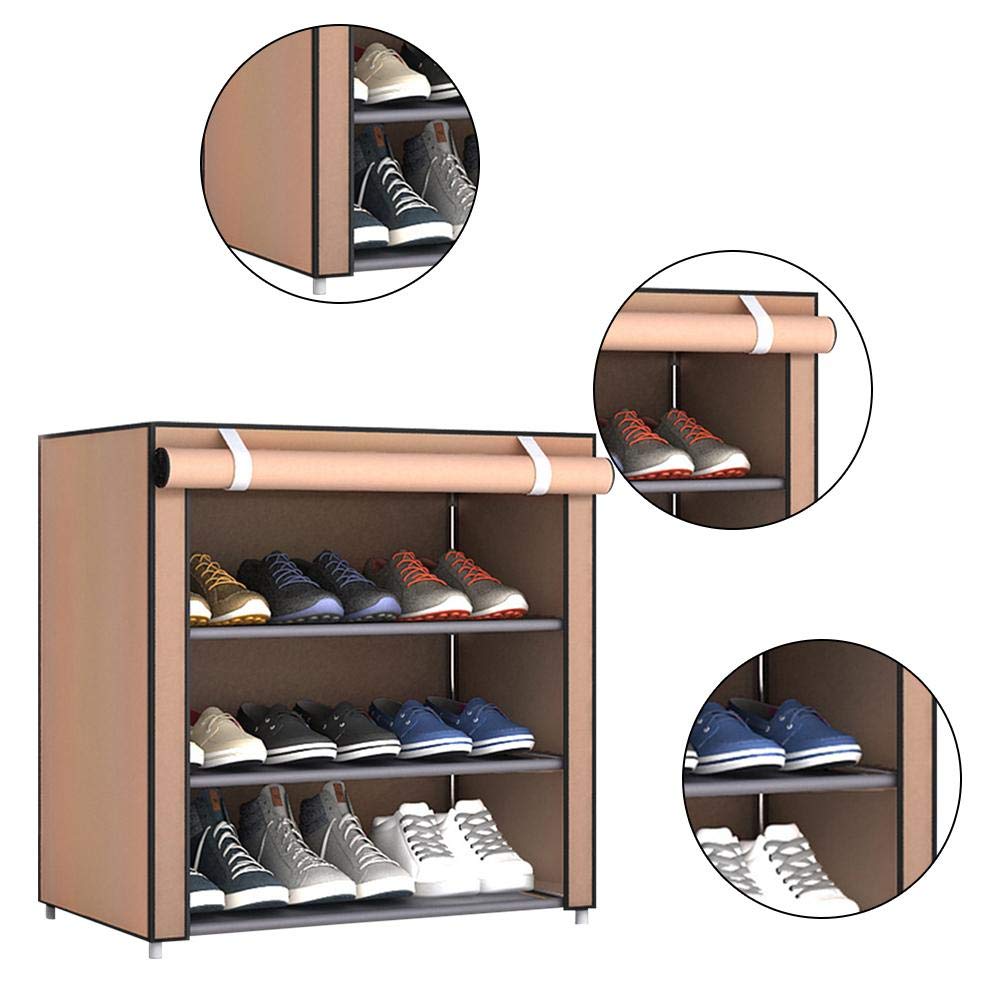 Zapatero de tela de 4 niveles a prueba de polvo para zapatos, diseño que ahorra espacio, ideal para el hogar, entrada, armario y dormitorio, y elegante.