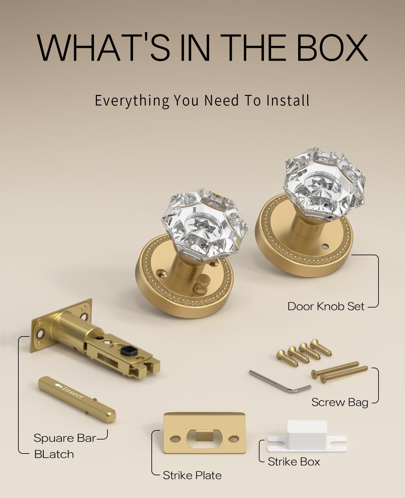 Champagne Bronze Crystal Door Knobs - Privacy Lock -4