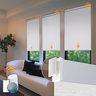 Motorized Blinds No Drill Automatic Blinds for Windows Cordless Roller Shades Electric Blinds with Remote Control Smart Bl...