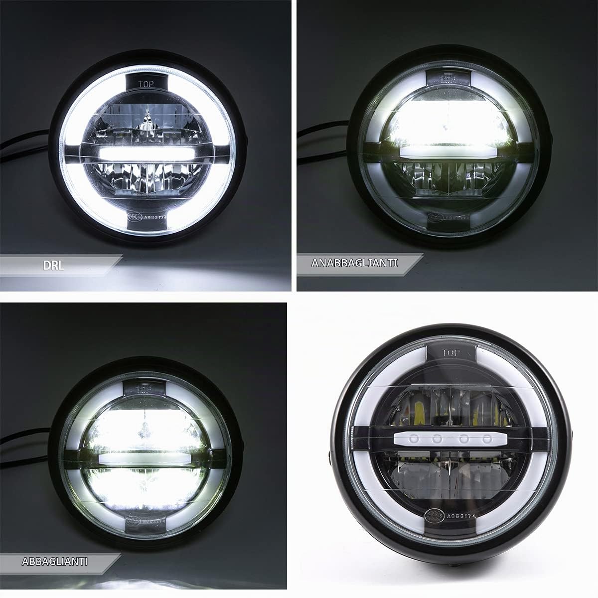 Fari moto Fari a LED universali da 7'' con luci di marcia diurna per Cafe Racer Bobber Chopper