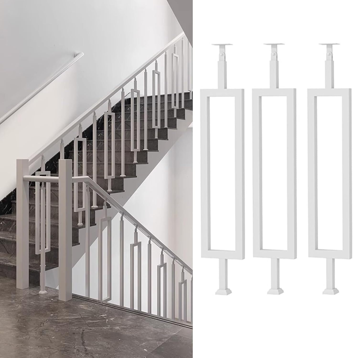 Mains courantes de balustrade inclinables pour sécuriser la descente d'escaliers rectangulaires