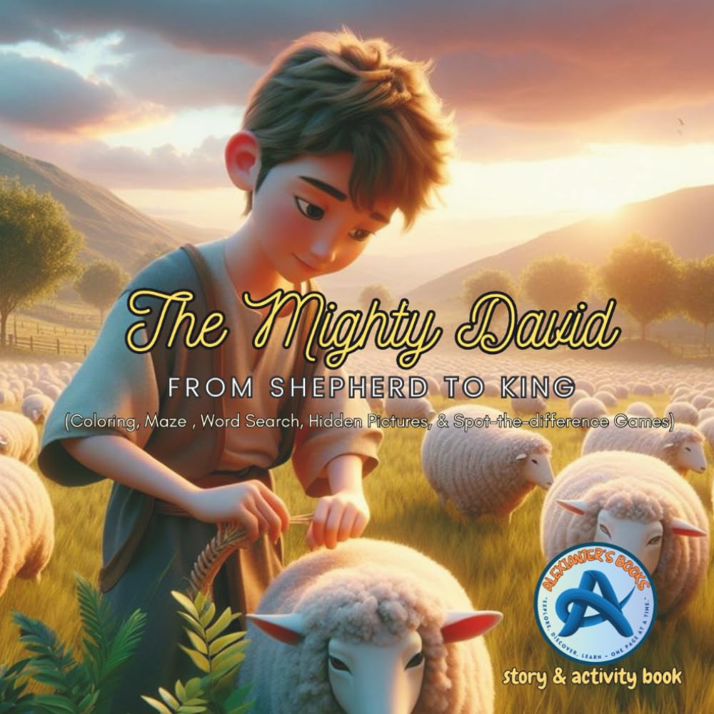 The Mighty David: From Shepherd to King: Bible Story & Activity Book for Kids – Coloring, Mazes, Word Searches, Find-the-Picture Games, and Bible ... (Alexianjer's Books Story and Activity Book)