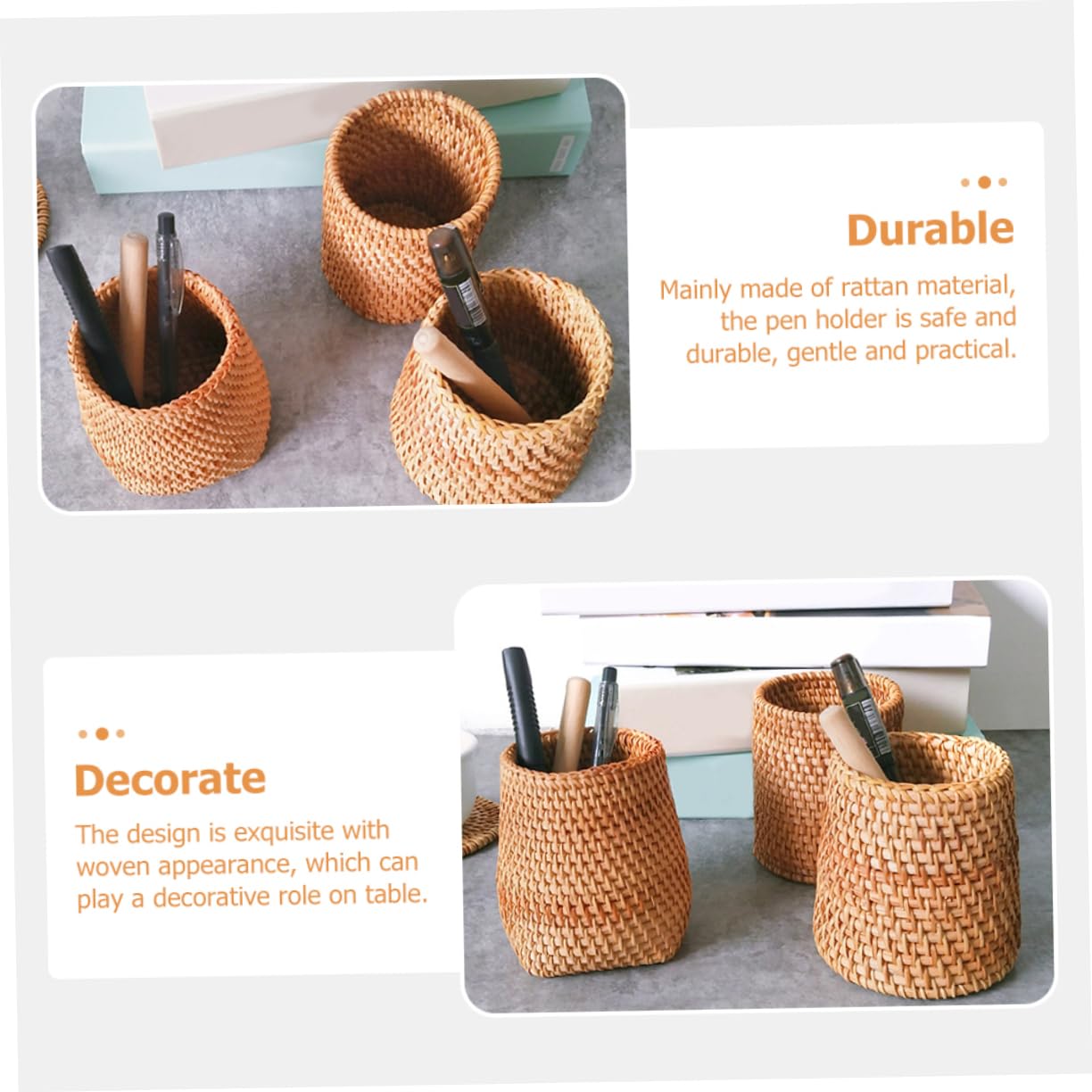 Cabilock Lot De 3 Porte-pinceaux De Maquillage En Rotin Matériau Sûr Organisateur De Voyage Boîte De Rangement Pour Pinceaux De Bureau