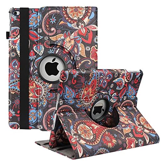 Skal för iPad 5:e / 6:e generationen, iPad Air 2, iPad Air 360 graders roterande skyddande läderskal stöd, automatisk vila/vakna (svart kashmir)