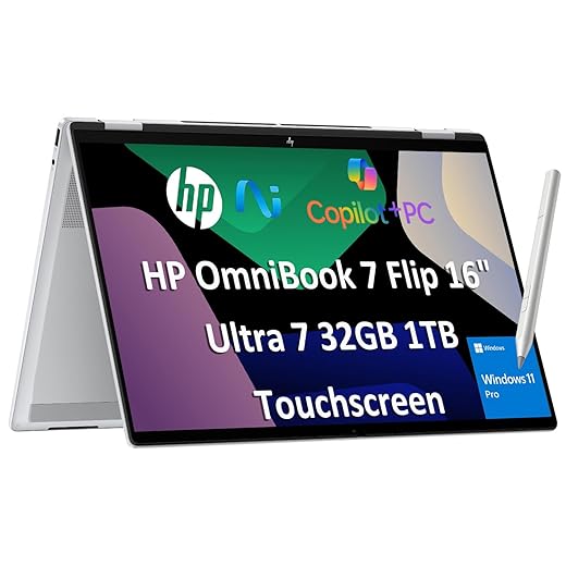 2026 HP OmniBook 7 Flip (Next Gen Envy x360) 2-in-1 Laptop (16" FHD+ Touchscreen, Intel Ultra 7 258V, 32GB DDR5 RAM, 1TB SSD, Arc 140V GPU (16GB), MPP Stylus), AI PC, IR Webcam, Wi-Fi 7, Win 11 Pro