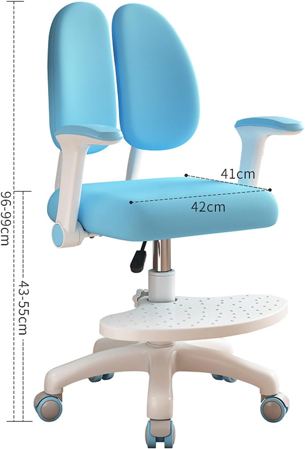 Kids Desk Chair, Height Adjustable Computer Chair with Lockable Wheels & Footrest, Soft Cushion Swivel Office Chair for Teens Students Blue