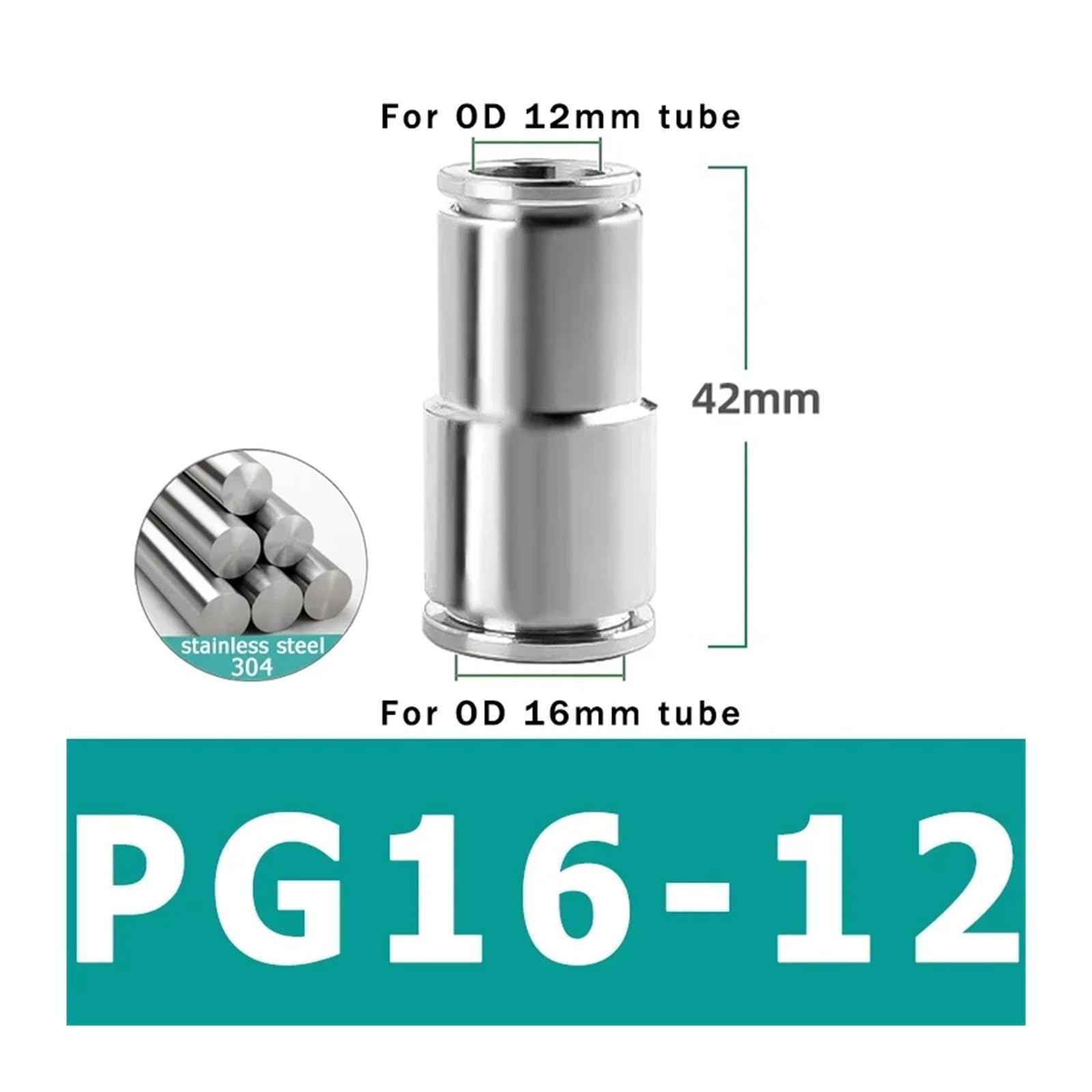 Pneumatischer Schnellverbinder aus Edelstahl 304, PU PG, Trachea-Schlauch mit variablem Durchmesser, 6–16 mm, Kompressoranschluss(10 Pcs,PG8-6)