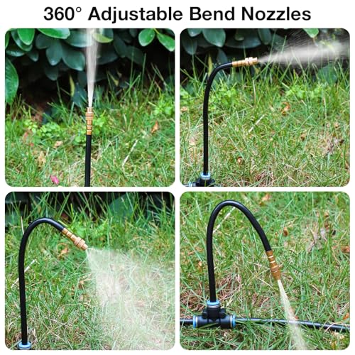 Mixc 50Ft 1/4\" Drip Irrigation System,Garden Irrigation Kit with 12pcs Adjustable Copper Nozzles,Automatic Watering System for Outdoor,Raised Bed,Potted Plant,Lawn,Greenhouse Accessories for Yard