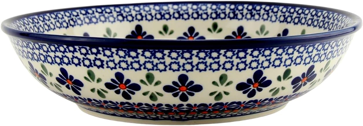Polish Pottery Pasta Bowl 10” Dia. by Zaklady Boleslawiec Poland | Capacity: 8 cups Mosaic Flower Desgin Polish Stoneware