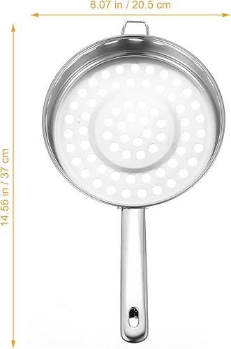 Miniatura 2 de Hemoton Colador de acero inoxidable con malla de agujero grande y mango largo colador de fondo plano para drenar pasta, lavar frutas y verduras,