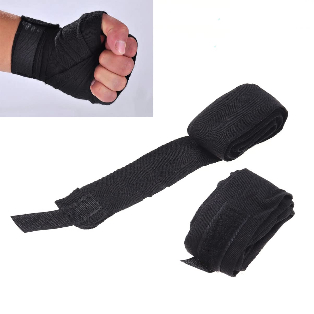 GOOHOCHY 1Pair Cotton Boxing Hand Wraps Black Wrist Straps for Hand Protection Durable and Comfortable Hand Wraps for Training and Competition