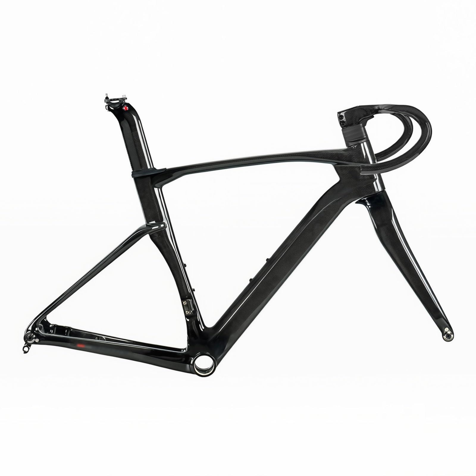 700C Carbon Fiber Bike Frameset 43.5cm 46cm 48cm 50cm 52cm 54cm Road Bikes Frame Breaking Wind Racing Frame Disc Brake Frame F12*100MM R12*142mm Thru-Axle Frame with Fork and Handlebar(Svart,43.5CM)