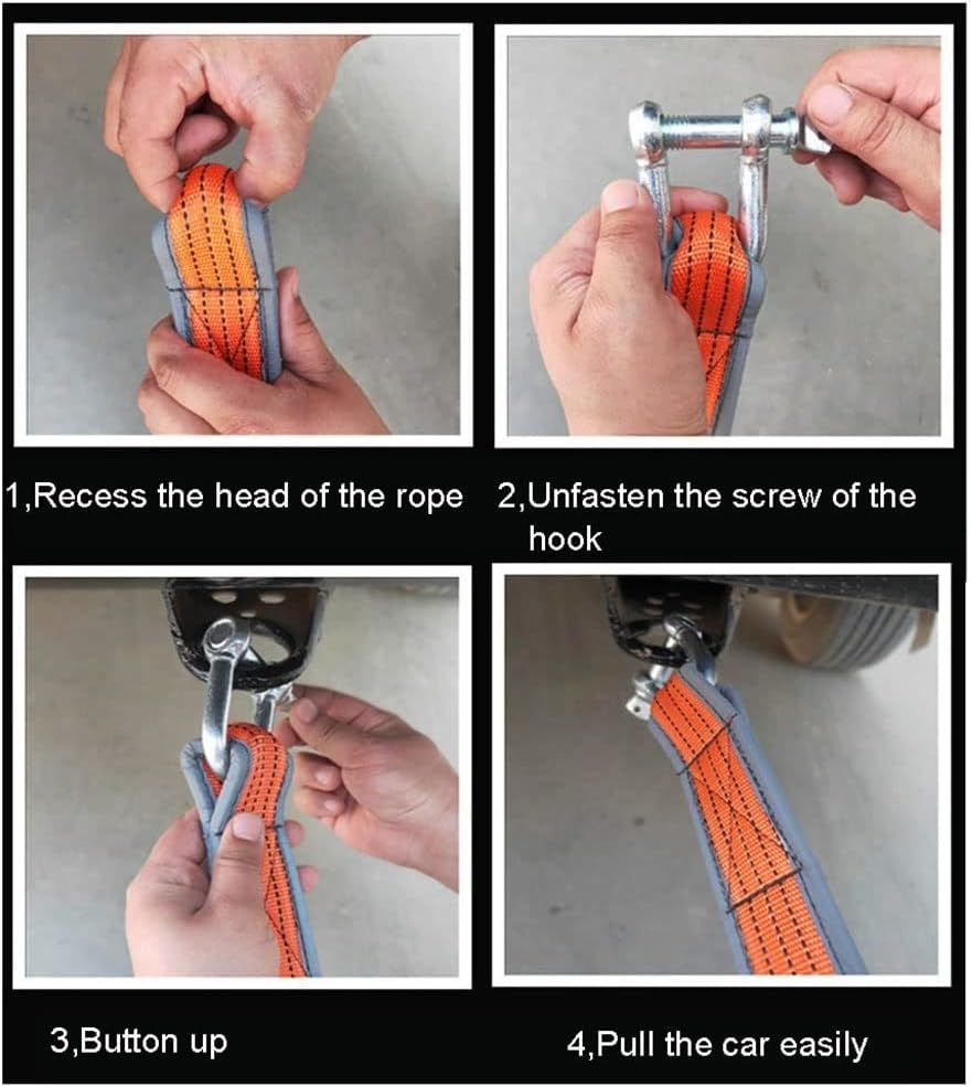 High-Strength Tow Rope,5/10/15 Tons of Car Tow Rope, Heavy Road Rescue Tow Strap and 2 Large U-Shaped Hooks for Car/Truck Off-Road Rescue Roadside Assistance(5t,5m)