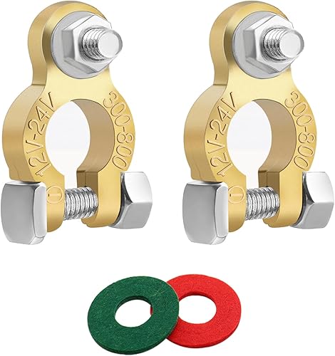 Conectores de terminales de batería de latón Tnisesm con anticorrosión, terminales de batería M8 x 16mm con perno, juego de abrazaderas de