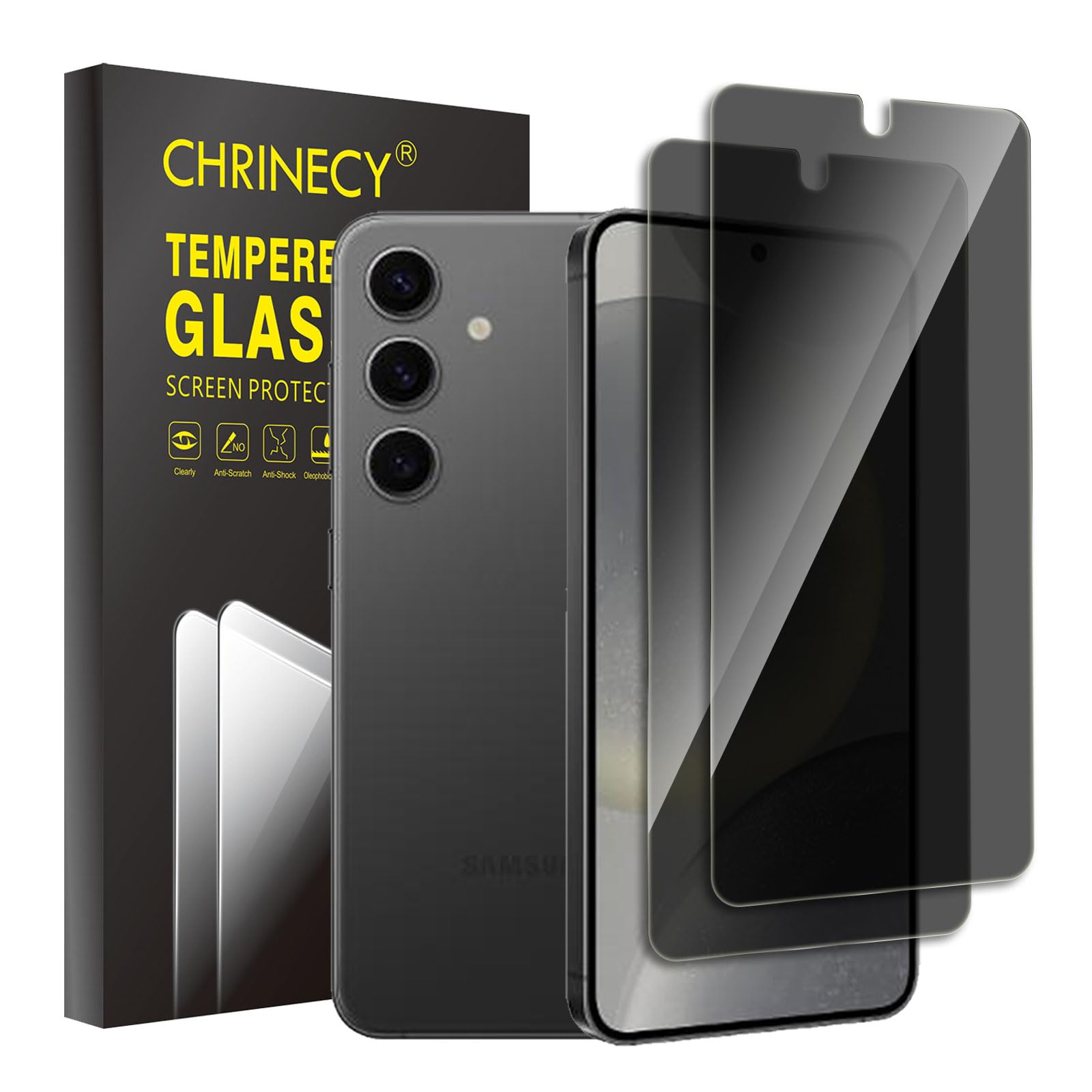 2 Pack Privacy Screen Protector for Samsung Galaxy S24 Plus, Double Protection Tempered Glass Film, 9H Hardness, Anti-Scratch, Easy Installation, Anti Spy Anti Peeping