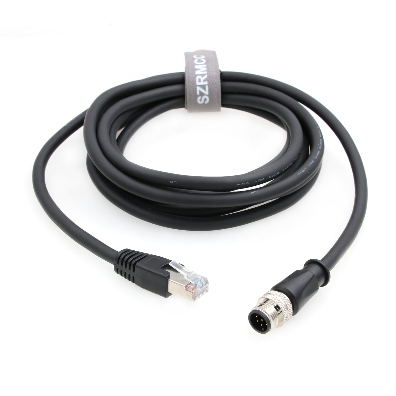 SZRMCC Câble Ethernet M12 A Code 8 Broches Mâle vers RJ45 Câble Réseau Cat6 Gigabit Blindé étanche pour Cognex in Sight 7000 DMR-300 Industrial Camera Vision Capteurs (Noir 15m)
