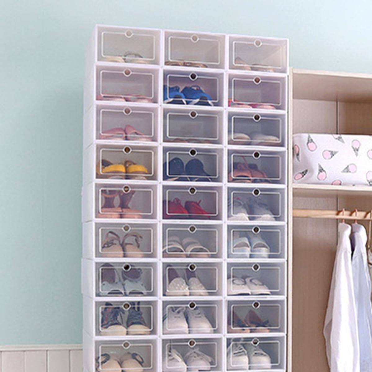 Caja de Zapatos Apilable Transparente Contenedor para Guardar Zapatos de PP con Diseño Grueso, Puerta Transparente, 6 Piezas para Organizar Zapatos en Zapateros y Entrada