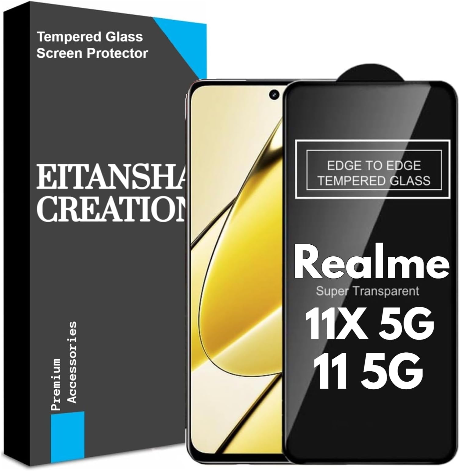 EITANSHA CREATIONEdge to Edge Screen Protector Tempered Glass For Realme 11X 5G, Realme 11 5G with Easy Installation Kit