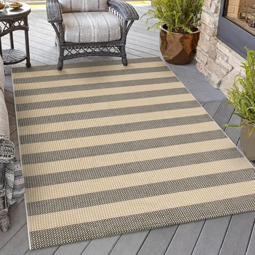 OJIA Washable Outdoor Rug 4'x6', Cotton Woven Outdoor Patio Rug