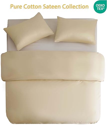 Miniatura 4 de HeimenAogo Juego de funda de edredón de algodón egipcio tamaño King tejido satinado suave y transpirable con cierre de cremallera algodón de fibra