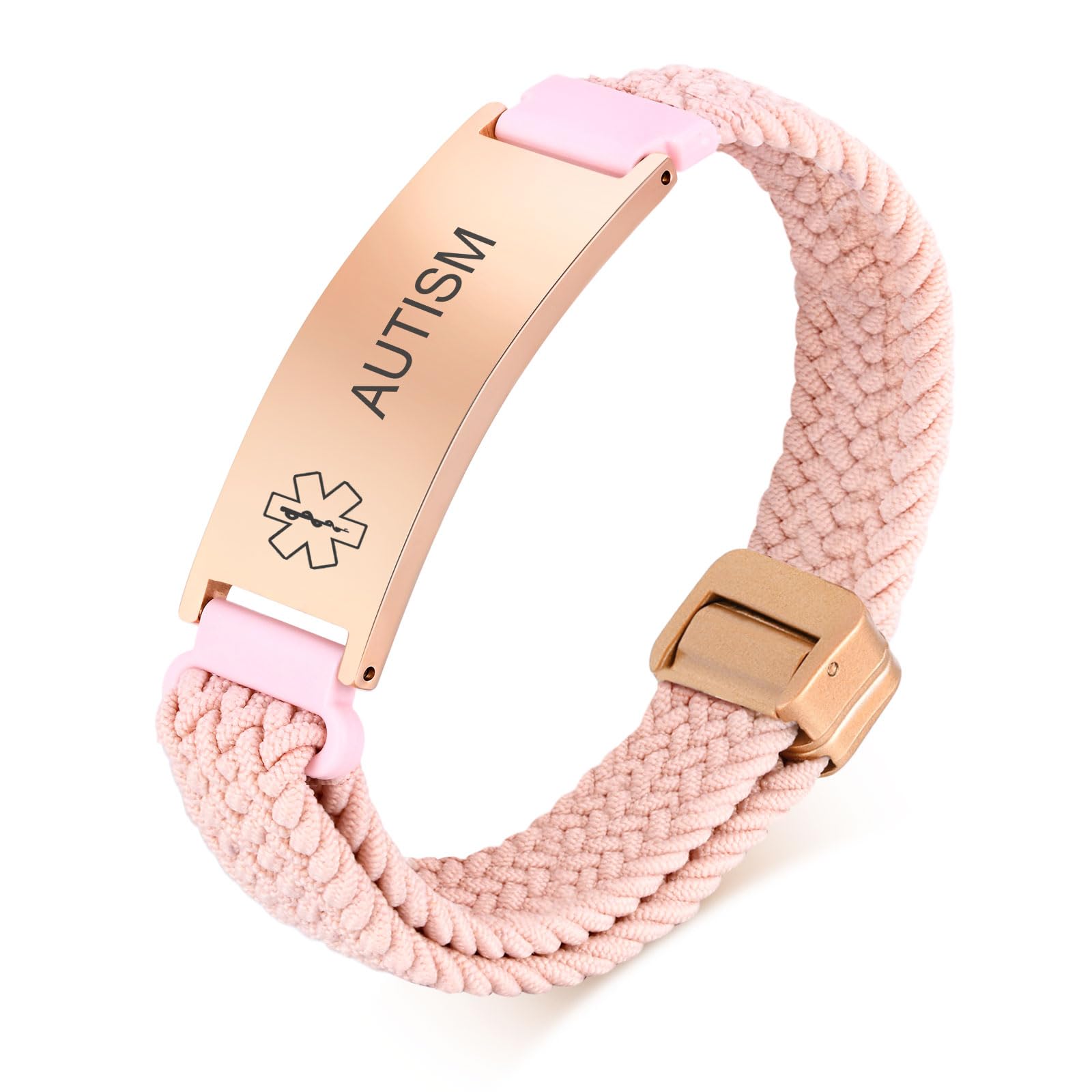 VNOX Medical Alert Id Bracelet for Men Women, Custom Engraving Elastic Braided Stretchy Loop Emergency Survival Medic Bracelets Wristband Loop Band with Removeable Tag