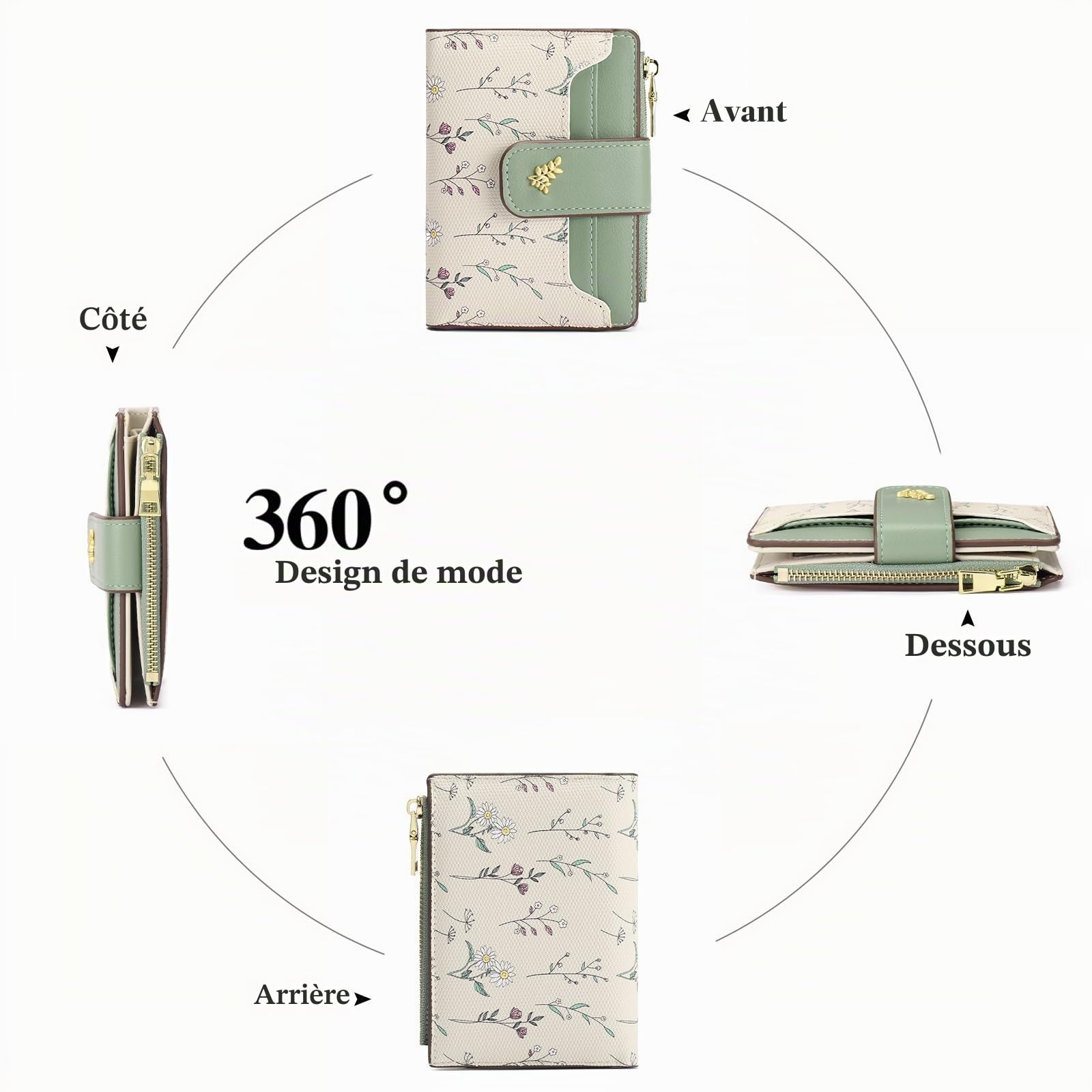 GAEKEAO Petit Portefeuille Femme Blocage RFID Cuir Bifold Porte Carte à Fermeture éclair Titulaire de Carte de Crédit avec Fenêtre d'identification
