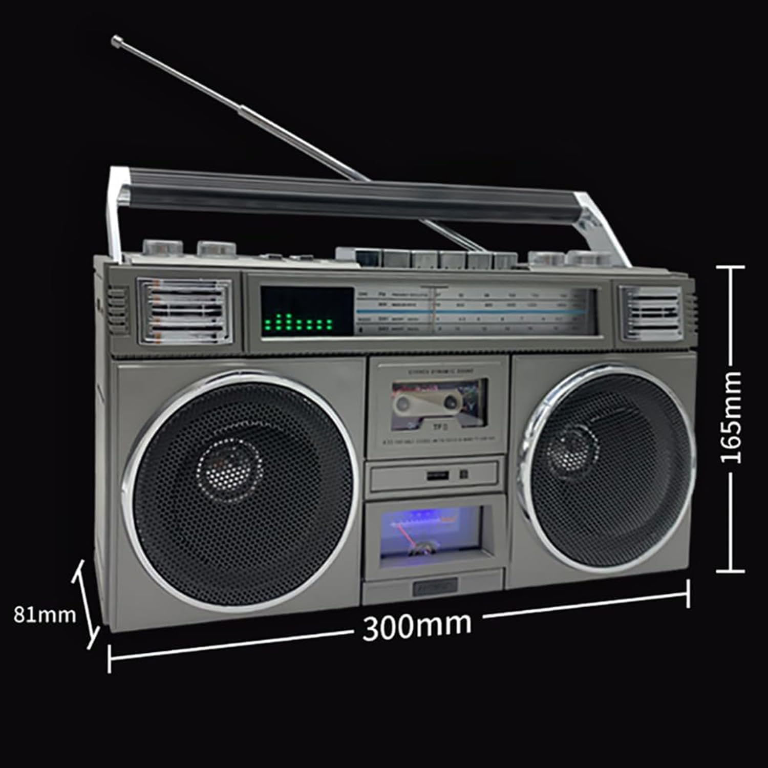Boombox portatile Bluetooth con mini lettore di cassette, 4 altoparlanti, telecomando, slot USB/Micro SD, perfetto per riunioni di famiglia