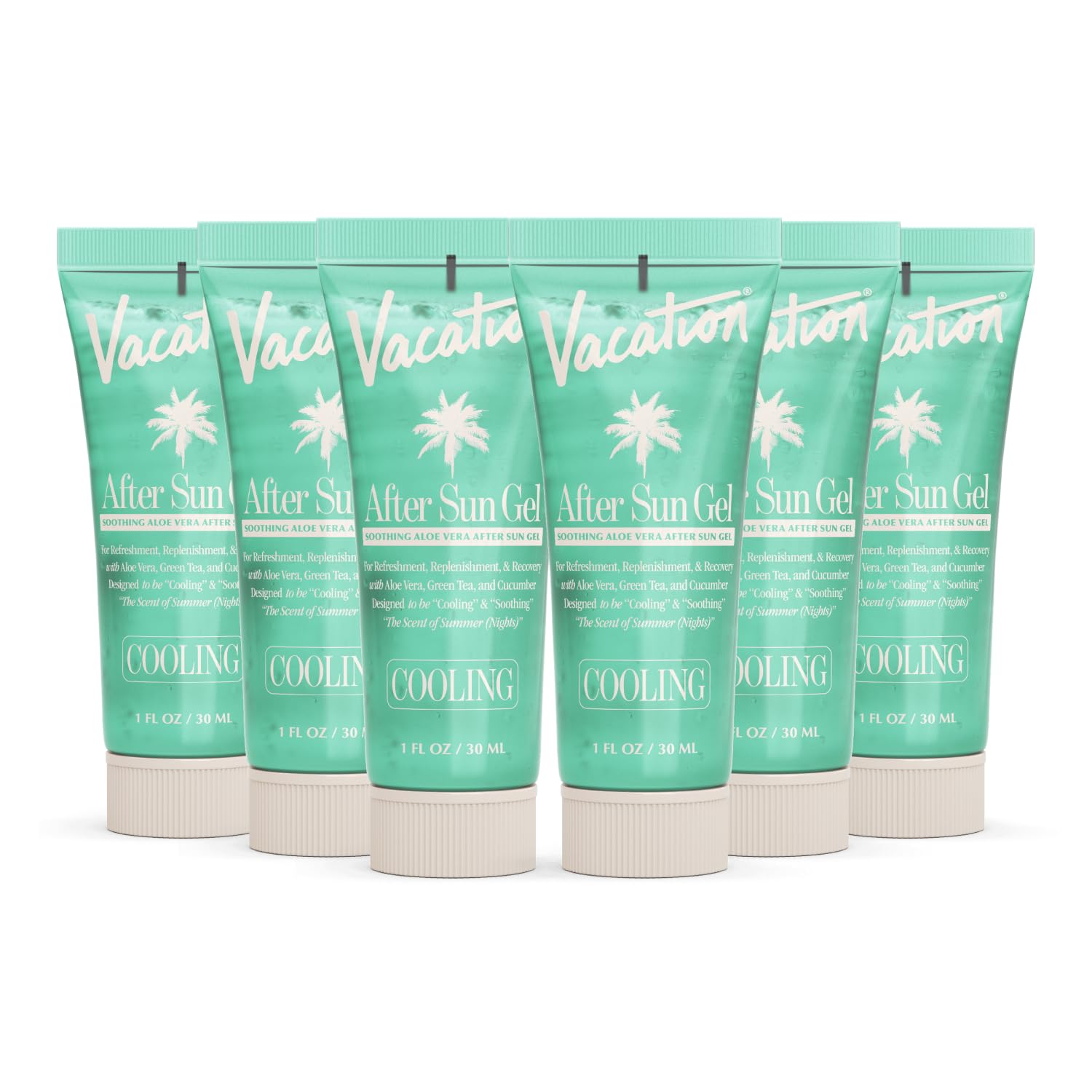 VACATION Mini After Sun Aloe Vera Gel, 1 Fluid Ounce, Pack of 6 | Soothing Sunburn Relief, Hydrating, Cooling, Non-Sticky, Travel Size